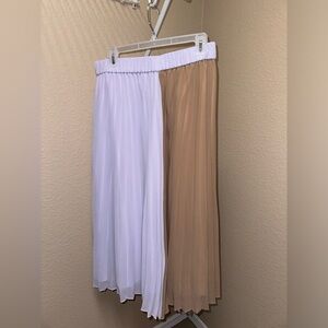 Ann Taylor Color Block Pleaded Midi Skirt color Taupe